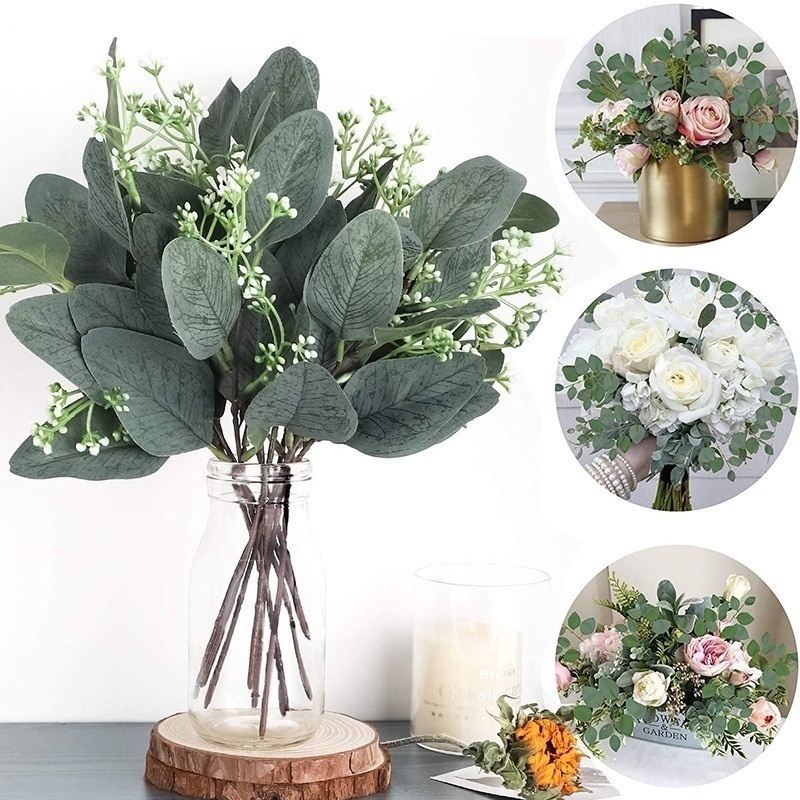 1PC 7 Leaves Eucalyptus European Silk Artificial Green Plant for Home Wedding Wall Fake Flower Decoration