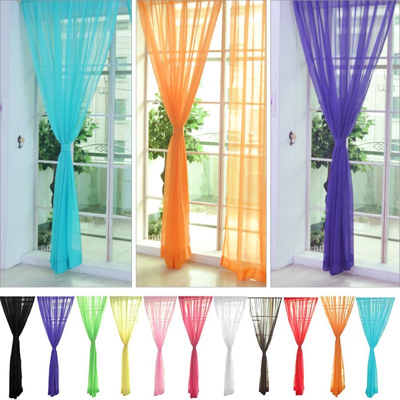 100*200cm Bright Candy Color Colorful Floral Voile Curtain Beautiful House Decor Door Window Curtain Panel Sheer Valances Scarf Raya Ramadan