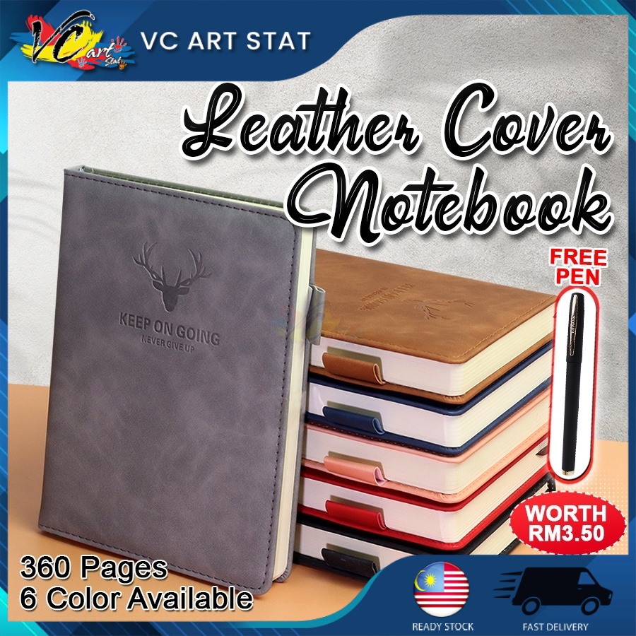 VC Art 360 Page A5 Leather Cover Notebook Diary Single Line Buku Nota Journal Stationery Alat Tulis Sketching Drawing