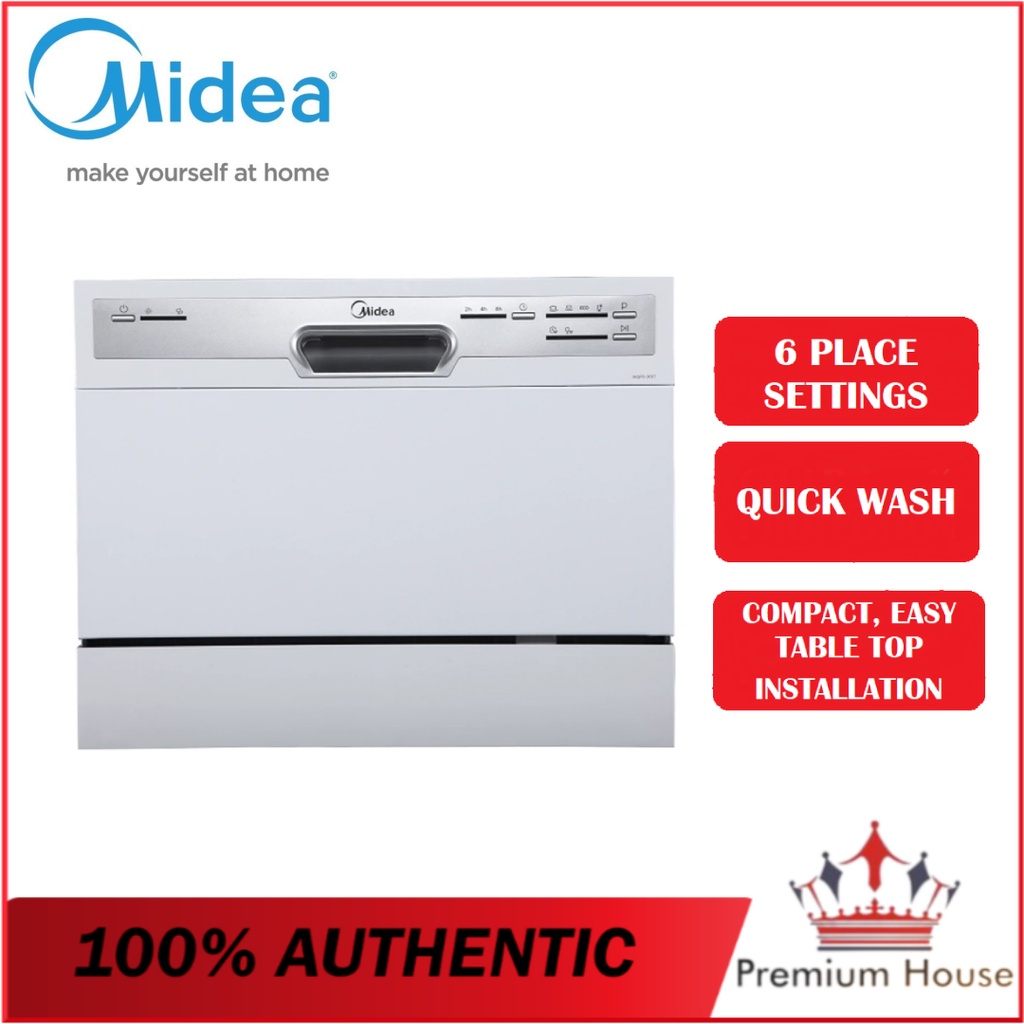 Midea WQP6-3607 Tabletop Dishwasher With 6 Place Settings With 30-min Super Quick Wash