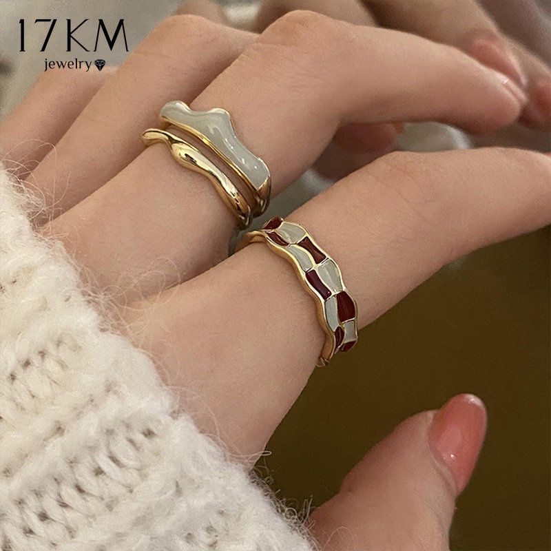 17KM Vintage Enamel Oil Open Gold Rings Checkerboard Finger Ring Fashion Accessories Jewelry