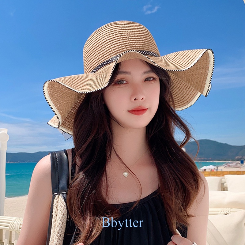 Bbytter New Sun Hat Ladies Summer Beach Big Brimmed Straw Hat Seaside ...