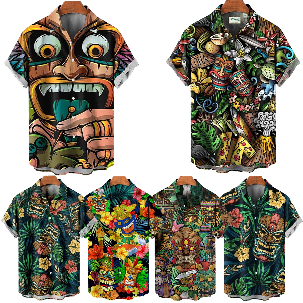 3d Hawaiian shirt Men's oversized summer casual men's shirt Street wear beach men's shirt Short sleeve tropical rainforest style