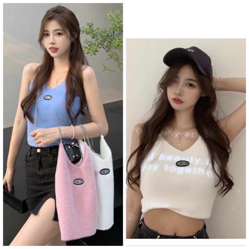 Korea New Modern Knitted Fashion Singlet OOTD Crop Top 潮流新款休闲上衣