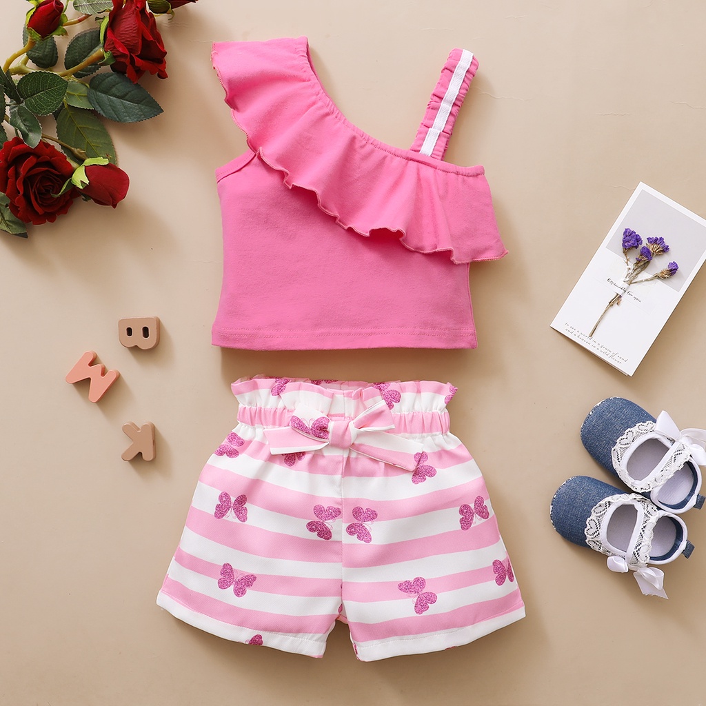 1-5 Years Children Girl Clothes OOTD for Kids Girl Costume Summer Holiday  Little Girl Sleeveless T-shirt Short Butterfly Stripe Casual Outfit |  Shopee Malaysia