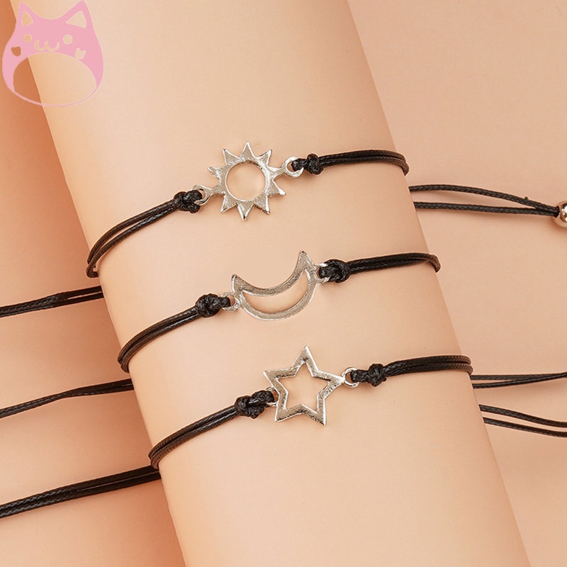 3 Pieces Promise Bracelets Creative Alloy Sun Moon Stars Adjustable Bracelet Good Friend Bracelet for Friendship Mother Daughter HGF sawu