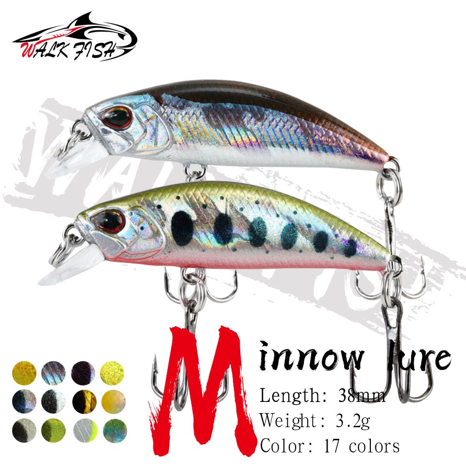 WALK FISH 1PCS 38mm 3.2g Japanese Fishing Lure Mini Minnow Bass Trout Lure Wobbler Fishing Micro Lure Sinking Fishing Bait Pesca