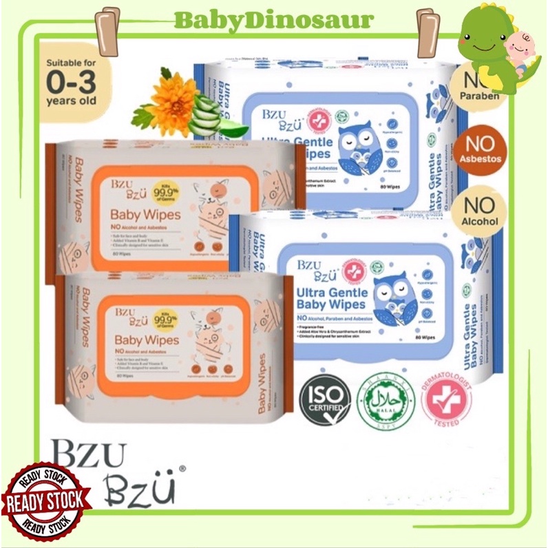 Ready Stock BZU BZU Anti Bacterial Baby Wipes | BZU BZU Ultra Gentle Fragrance Free Baby Wet Wipes (80 Pcs)