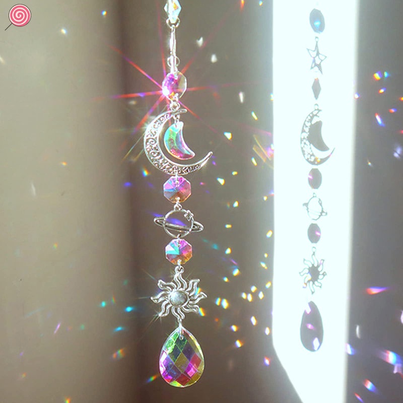 Crystal Wind Chime Moon Sun Catcher Diamond Prisms Pendant Dream Catcher Rainbow Chaser Hanging Drop Home Garden Decor Windchime YDEYK