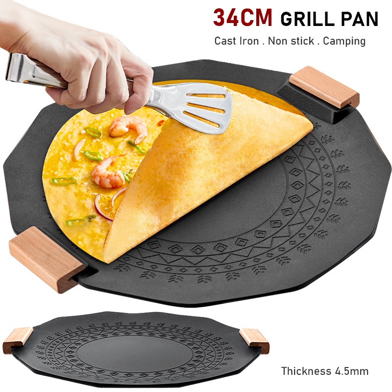 Korean 34 cm Grill Steak Frying grill Pan Non Stick Griddle Camping Flat Plate Pancake Pot Wok Cookware Kuali Periuk Le