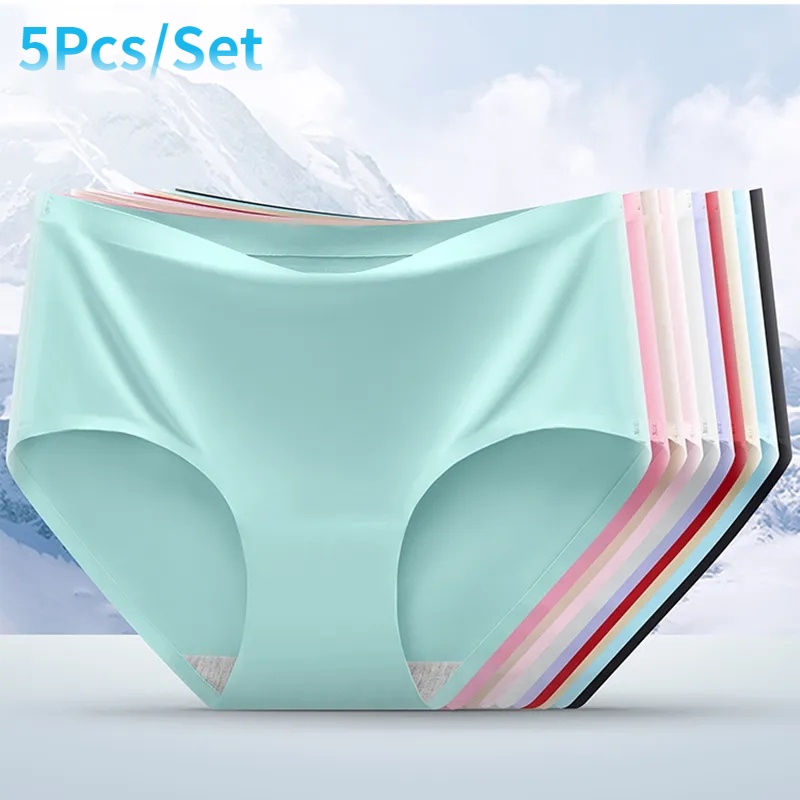 [Set of 5Pcs] Ice Silk Panty Women Panty Ice Silk Skin-Friendly ...