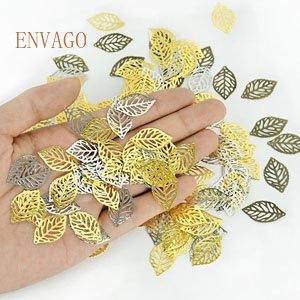 100Pcs Hollow Leaf Metal Flower Pieces, Pendant Jewelry Making Leaf Connector DIY Handicraft Decoration make corsage accessory