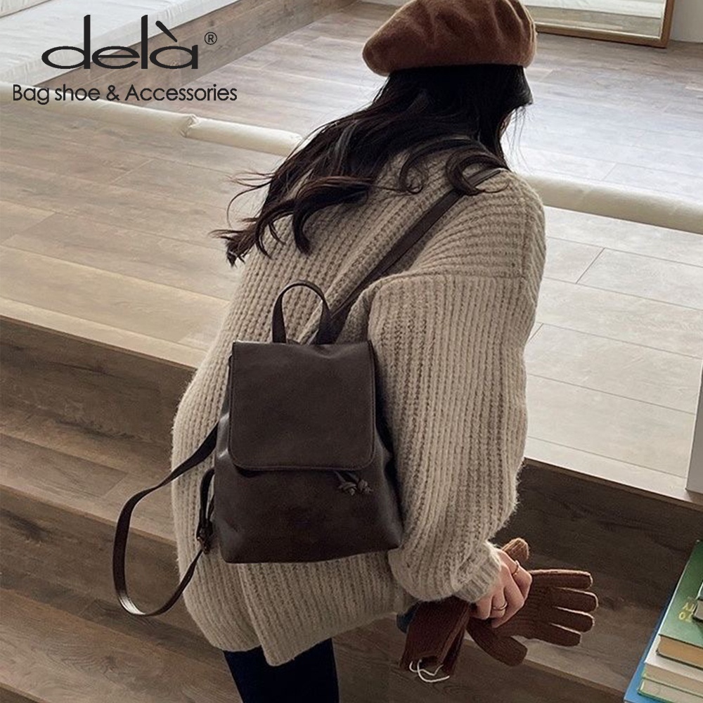 Dela Small retro brown backpack women's autumn and winter new ins simple and versatile shoulder bag