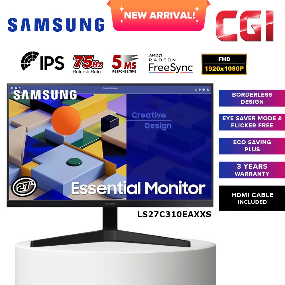 Samsung 27" LS27C310EAEXXS S3 S31C 75hz IPS Freesync Essential Monitor Shopee Malaysia