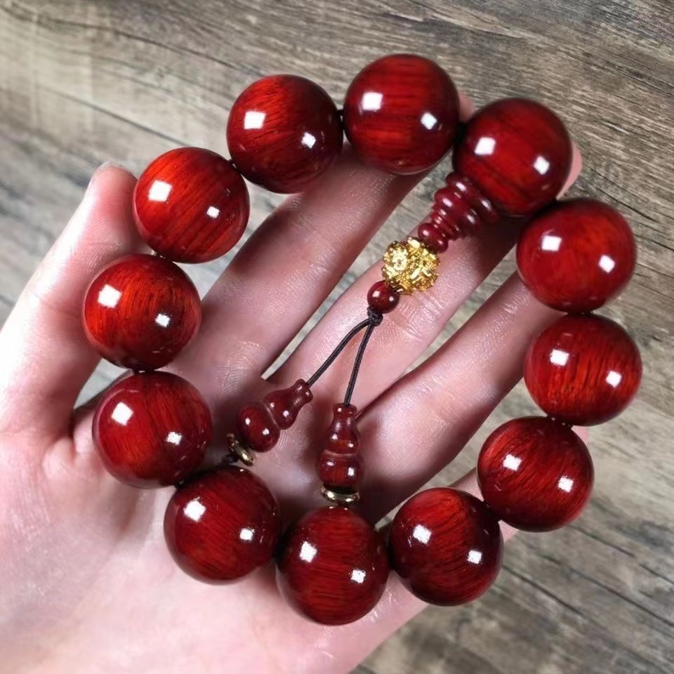 Gelang manik cendana merah lobular India 2.0*12 butir butik buatan tangan lubang kecil kepadatan minyak tinggi gelang ge