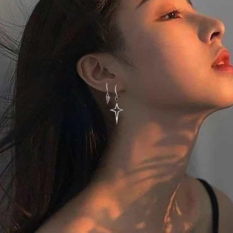 Stainless Steel Star Asymmetric Earrings Cool Earrings Female Summer Silver Temperament Earrings