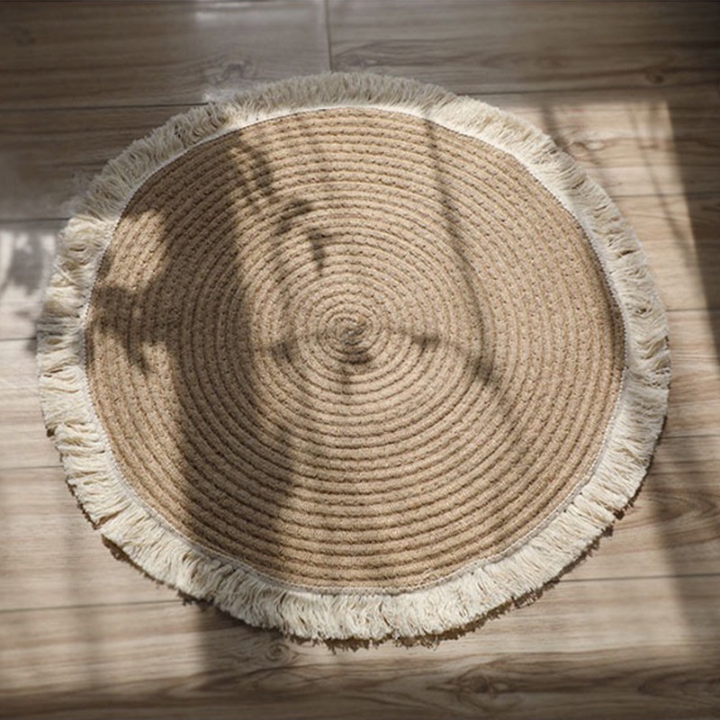 45/80/100/120CM Linen Carpet Round Floor Mat Sofa Home Decor Natural Handmade Outdoor Rug Bedroom Home Living Cushions Covers Carpets Anti-Skid