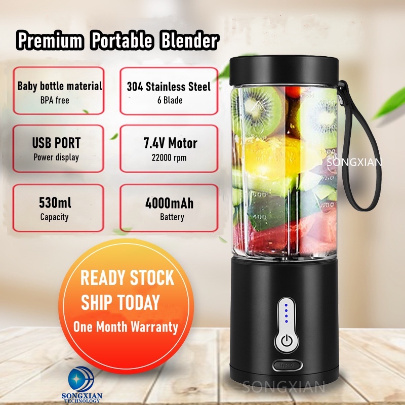 【READY STOCK】Powerful Portable 6 Cutter Head Blender Household 530ml Portable Juicer Bottle Blender Fruit Blender electric Juice Cup USB Rechargeable ice Blender