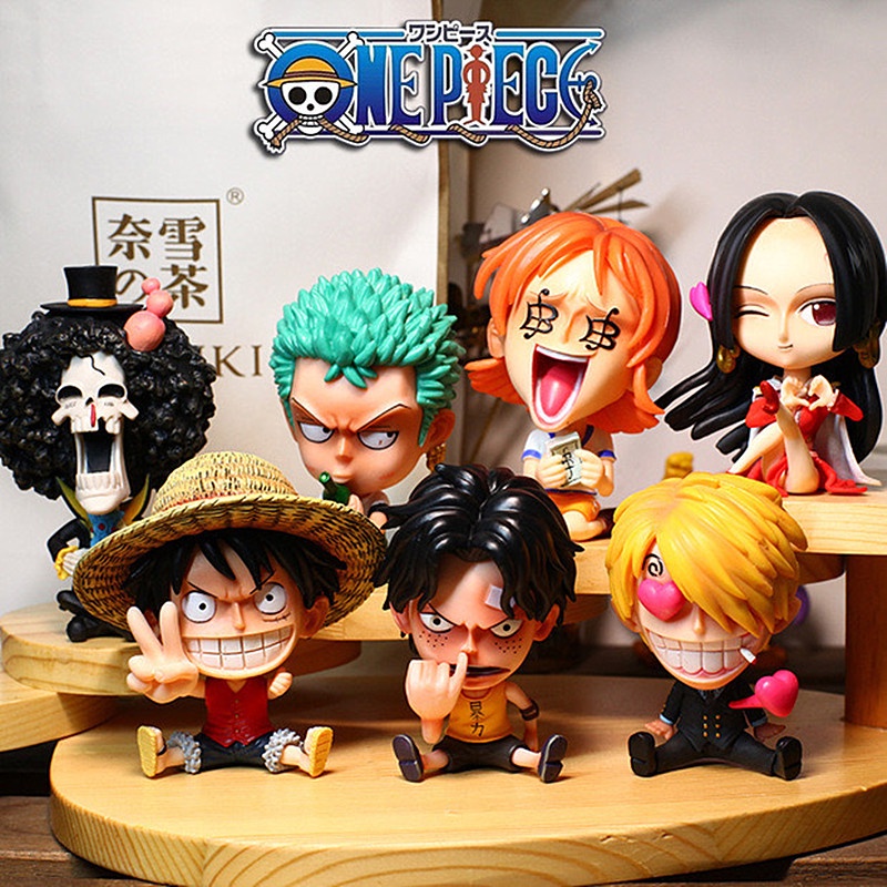 8-10CM ONE PIECE Sitting Position Big Head Figure Anime Mini Kawaii Figurine Main Character Exaggerate Face Collection Toy Doll