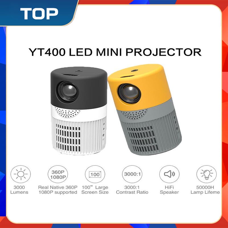 YT400 Mini Projector HD 1080P LED Projector HDMI Portable Phone/Laptop Same Screen Projector