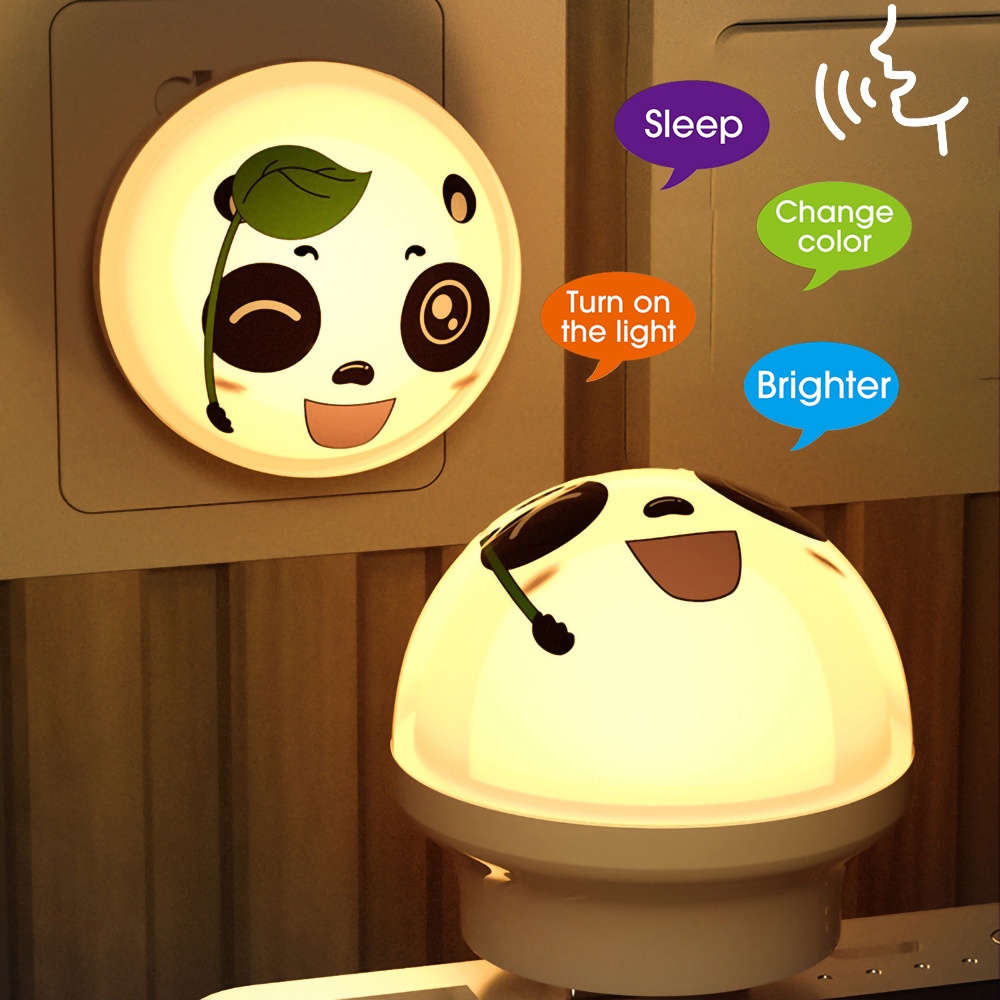 USB Panda Smart Voice Night Light / Plug and Use Soft Light Eye Protection Sound Sensor LED Indoor Sleep Lights / Chinese and English Control Desk Lights for Bedside & Camping