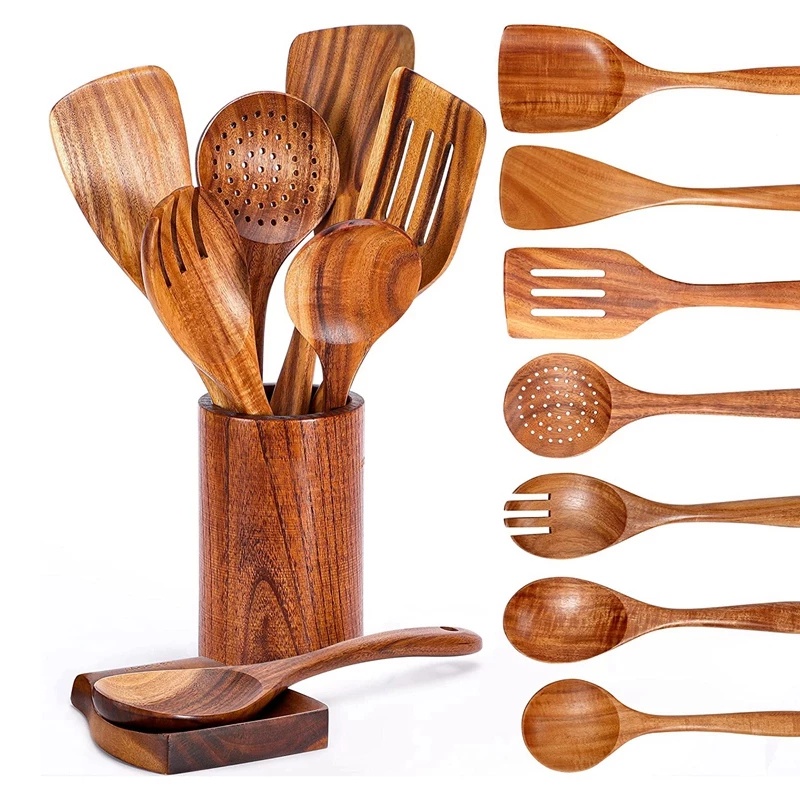 8 in 1 Eco Friendly-Bamboo Kitchen Utensil Set Tool Kitchenware (Bamboo Utensil Holder Included)