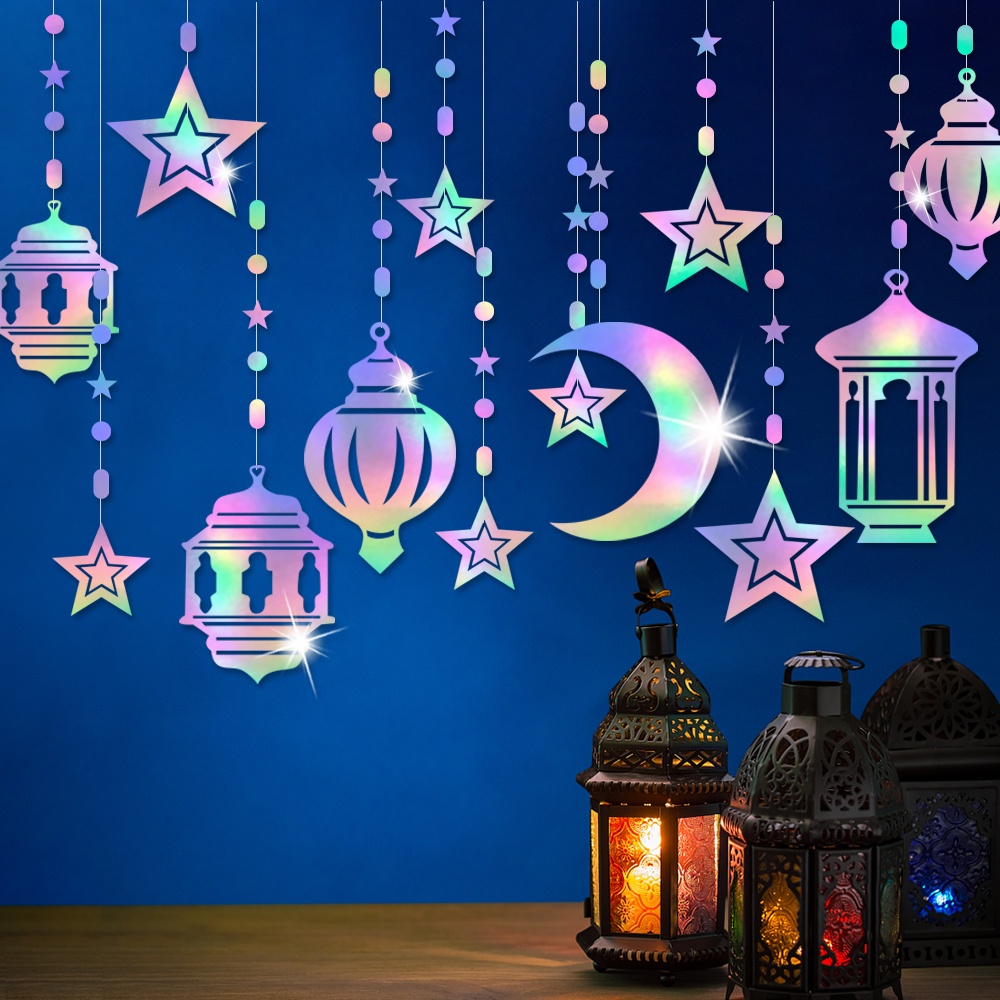 6pcs/pack 2024 Ramadan Decoration Moon Star Hanging Pendant Hari Raya For Home Eid Al Adha Ramadan Kareem Muslim Party Decor Ornaments Supplies