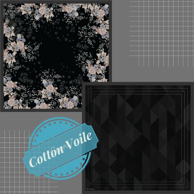 Tudung Bawal Scarves Printed (Cotton Voile) Bidang 45 50 60 BLACK