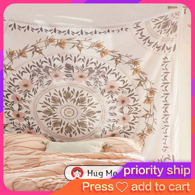 Tapestry [Best Sell] Small Fresh Flower Bedroom Wall Decorative Background Tapestry Cloth Hanging Cloth With Clips White Blue