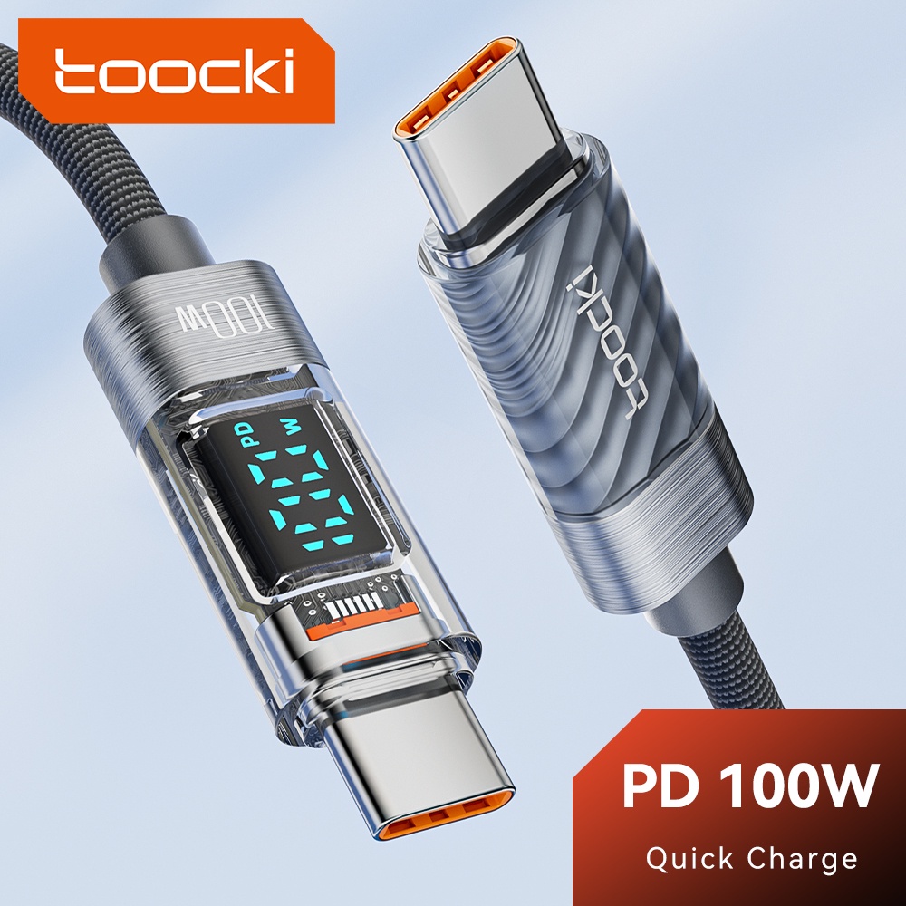 Toocki 100W Transparent Type C To Type C Cable PD 3.0 QC 4.0 Fast Charger USB C to USB C Display Cable For Xiaomi Samsung Type C Cable Wire