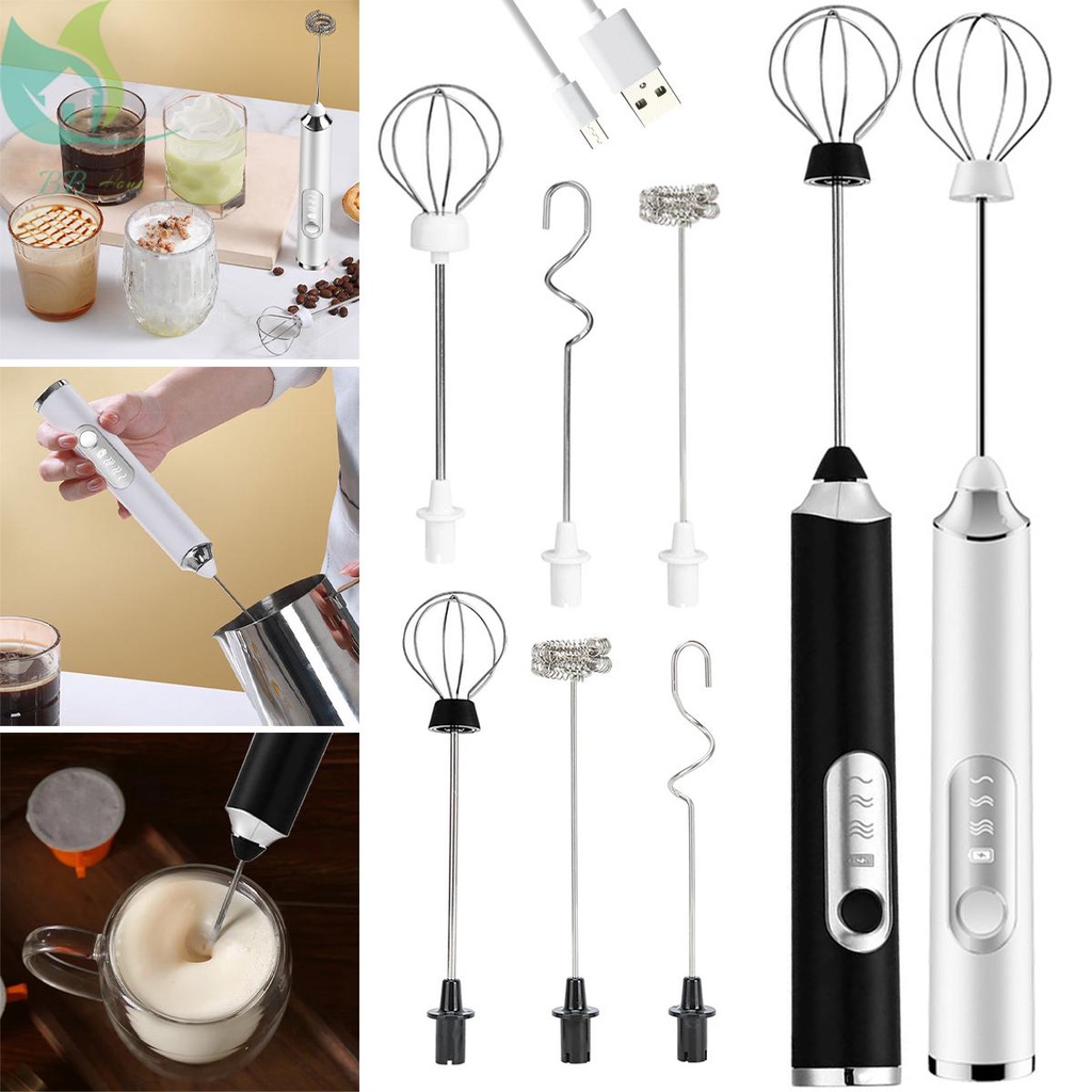 Electric Milk Frother Handheld Foam Maker with 3 Heads USB Rechargeable Electric Coffee Foam Whisk Mixer SHOPQJC7196