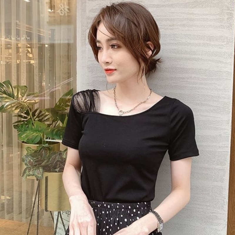 Black T Shirt Women Short Sleeve Korean Tops Summer Fashion Simple Tee Shirt 2023 New