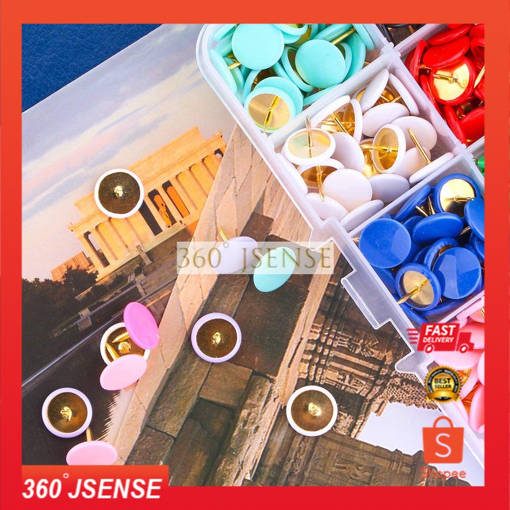 PIN Push Pins, Colorful Round Thumb Tacks Drawing Pins for Wall Map, Photos, Bulletin and Cork