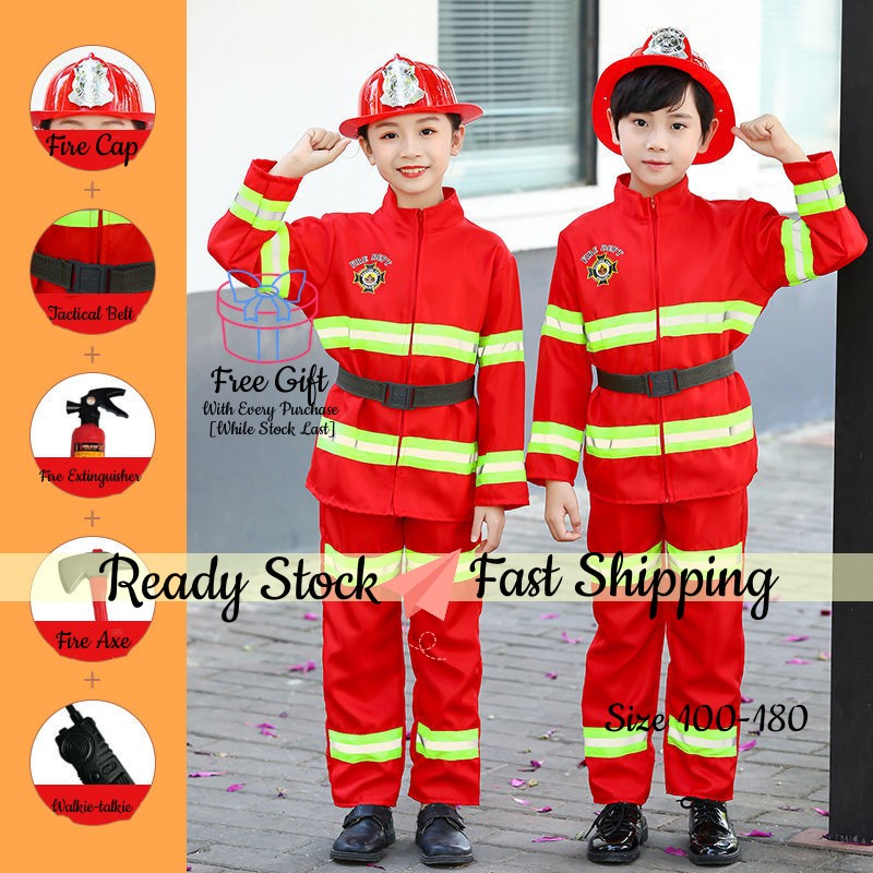 Kostum Pemadam Kebakaran Kids Pakaian Seragam Pemadam Kebakaran Kanak-kanak Lelaki Tadika Persembahan Profesional Bermain Kostum/Firefighter Costumes Kids Firefighting Clothes Kindergarten Boys Career Performance Role-Playing Suit Performance Clothes