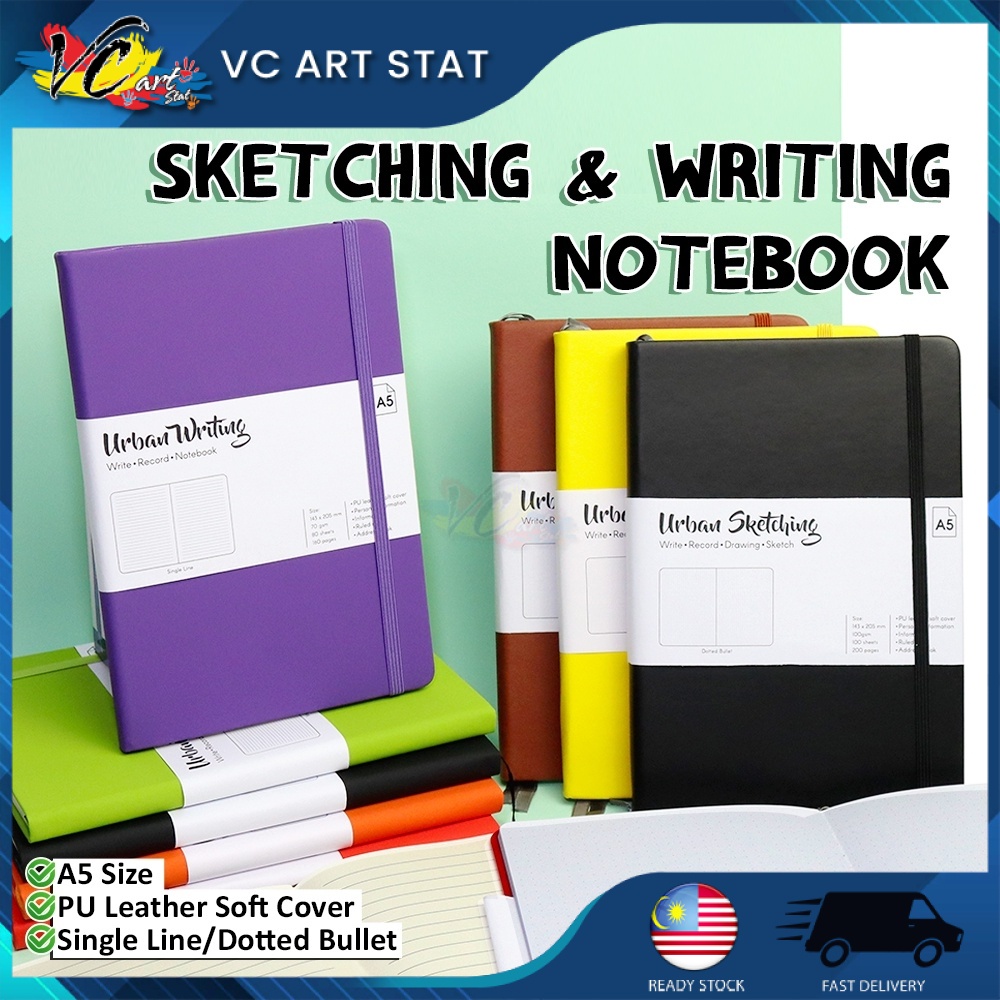 SSD A5 PU Leather Notebook 100gsm 100pages Urban Sketching Writing Buku Nota Bleedproof Journal Stationery Alat Tulis