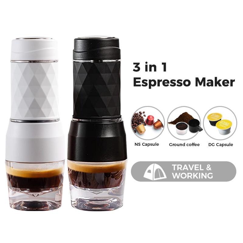 3 in1 Portable Coffee Machine | Manual Espresso Coffee Maker Compatible Nespresso、Dolce Gusto Capsule & Ground Coffee For Travel and Business