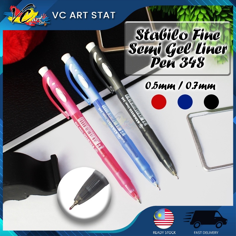 STABILO Liner 348 Semi Gel Ball Pen 0.5mm/0.7mm Office Stationery Pejabat Alat Tulis Retractable Pen Writing Instrument