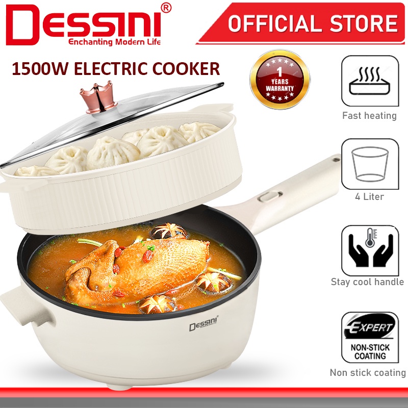 DESSINI ITALY Electric Cooker Steamboat Hot Pot Non Stick Frying Wok Pan Rice Cooker with Steamer Periuk Masak Elektrik