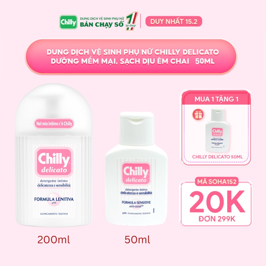 Chilly Delicato feminine cleaning solution with soft, smooth aloe