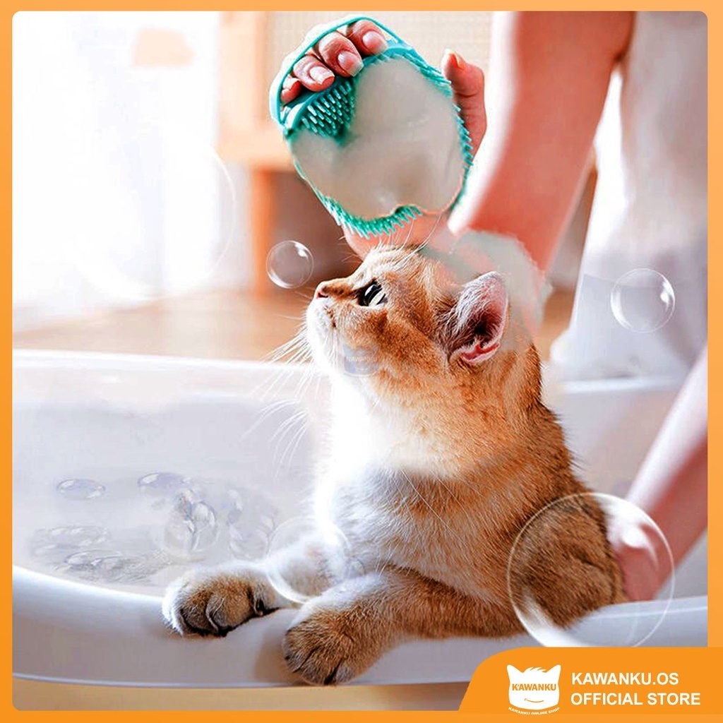 KAWANKU Eco-Friendly Silicone Shower Brush Berus Sikat Mandi Pet Massage Bath Brush For Cat 宠物硅胶刷