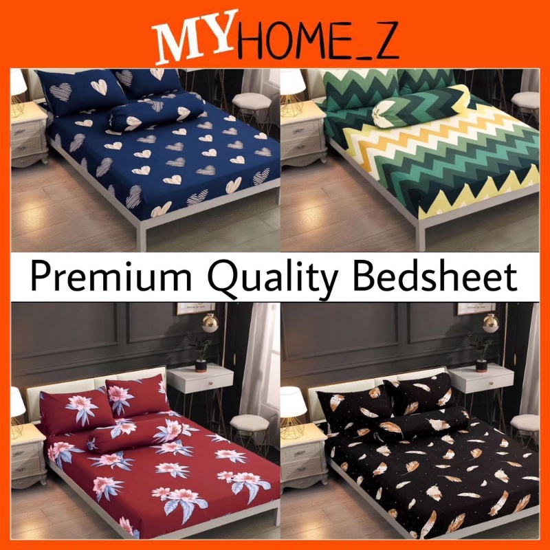MYHZ_ #1 Premium Quality Bedsheet 4in1 King Queen/2in1 Single Cotton Fitted Bedsheet Set Cadar Getah Keliling Sarung