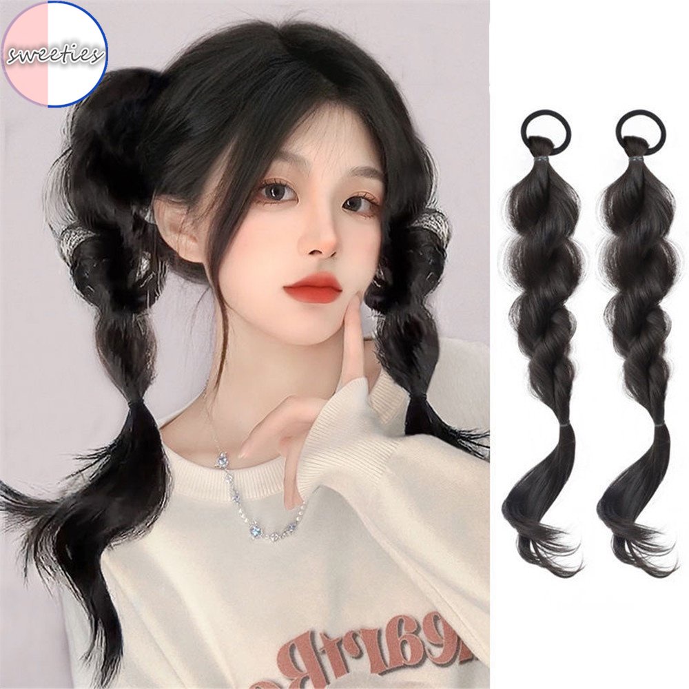 1pair Y2K woman Fluffy Natural Bubble Horsetail Twist Braid Wig ...