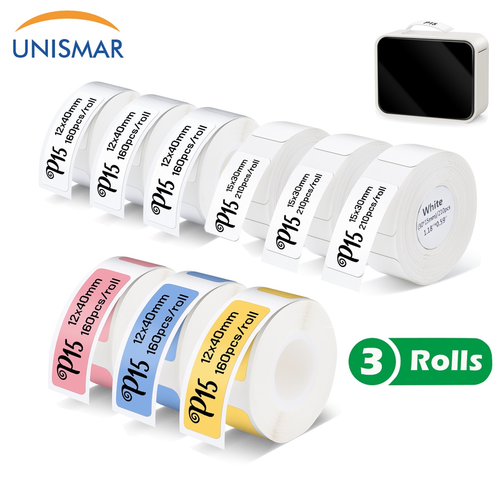 Waterproof P15 Label Sticker Paper Rolls 3PCS, Multi-color Label Tape ...