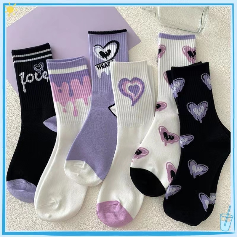 [READY STOCK]socks women stocking women long socks women cute socks women Spring and summer purple socks