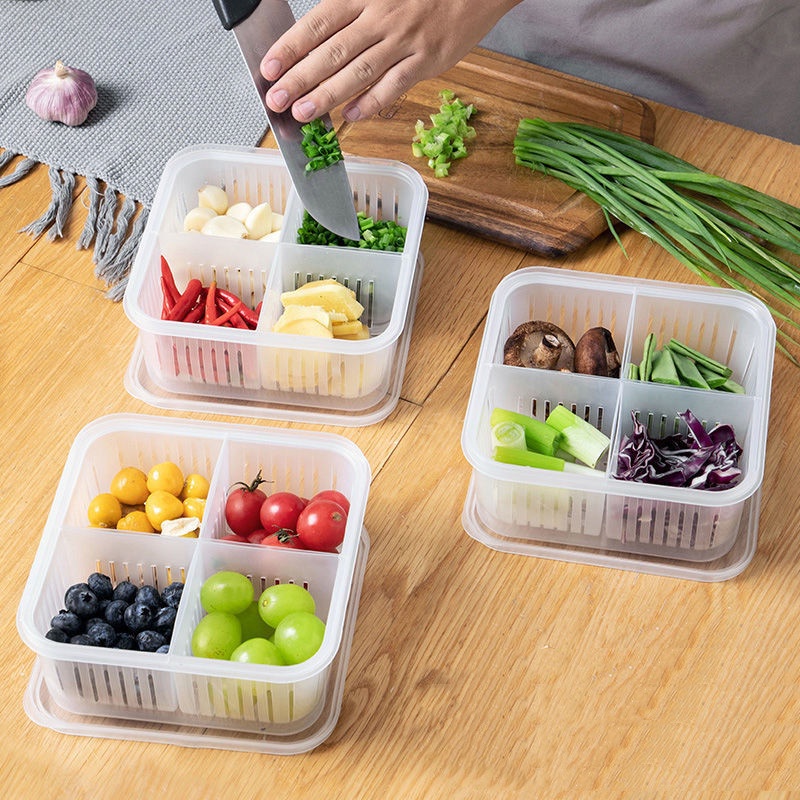 4 Grids Food Preparation Storage Box Compartment Refrigerator Freezer
