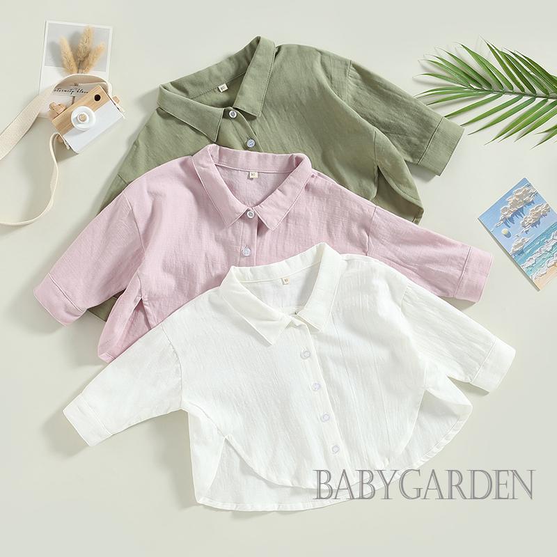 BABYGARDEN-1-7 years Baby Summer Short Sleeve Lapel Collar Solid Color Button Down Shirts