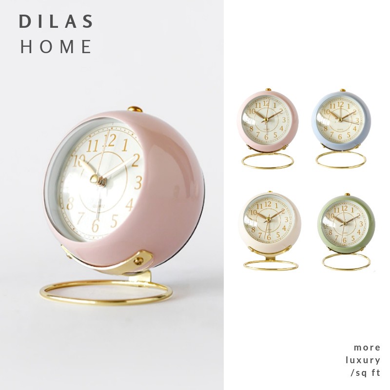 DILAS HOME Vintage Retro Gold Stand Bedside Small Alarm Clock