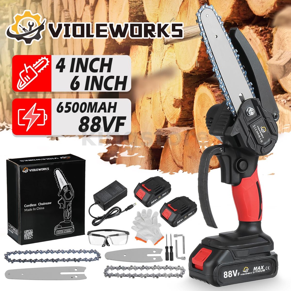 VIOLEWORKS Cordless Electric Saw Chainsaw With 4 Inch/6 Inch Guide