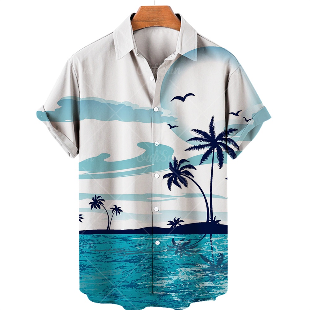 Summer Men's Hawaiian Shirt Coconut Tree 3d Printed Short Sleeve Tee Shirt Men Clothing Casual Beach Shirts For Men Oversize Hot