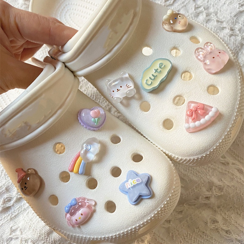 10-pcs/set croc jibz transparent cake cub charm button shoes rainbow cloud fashion accessories